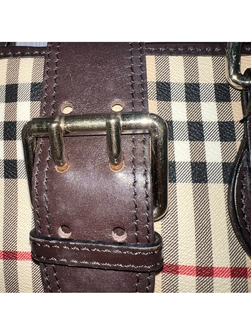 Burberry London Nova Check Tote Bag Brown Leather Plaid Shoulder Purse - Picture 3 of 15